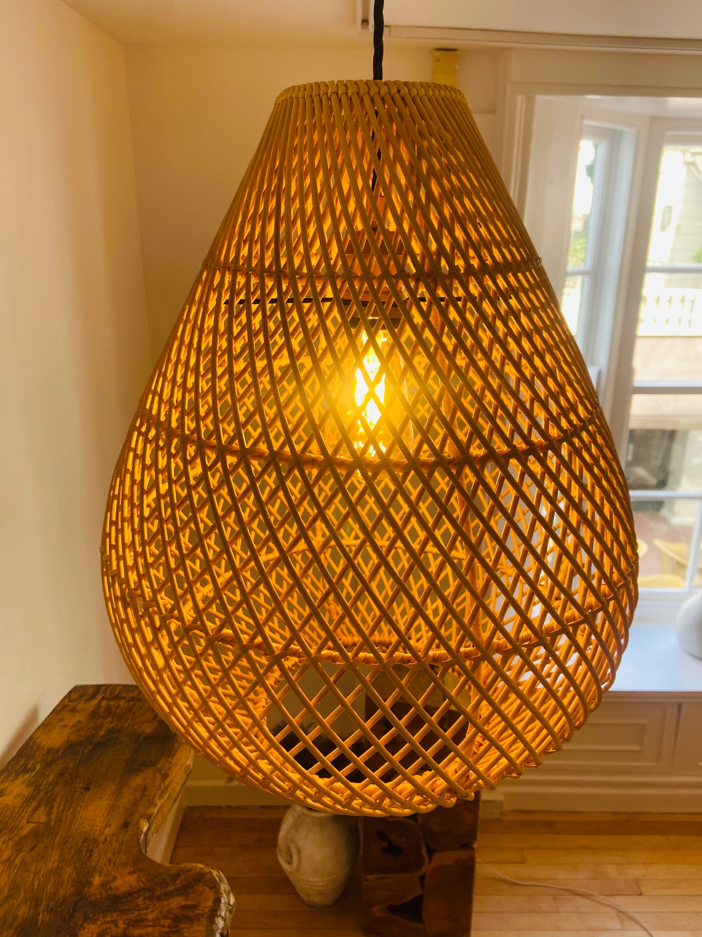 Pear Drop Rattan Light Shade: Golden Glow