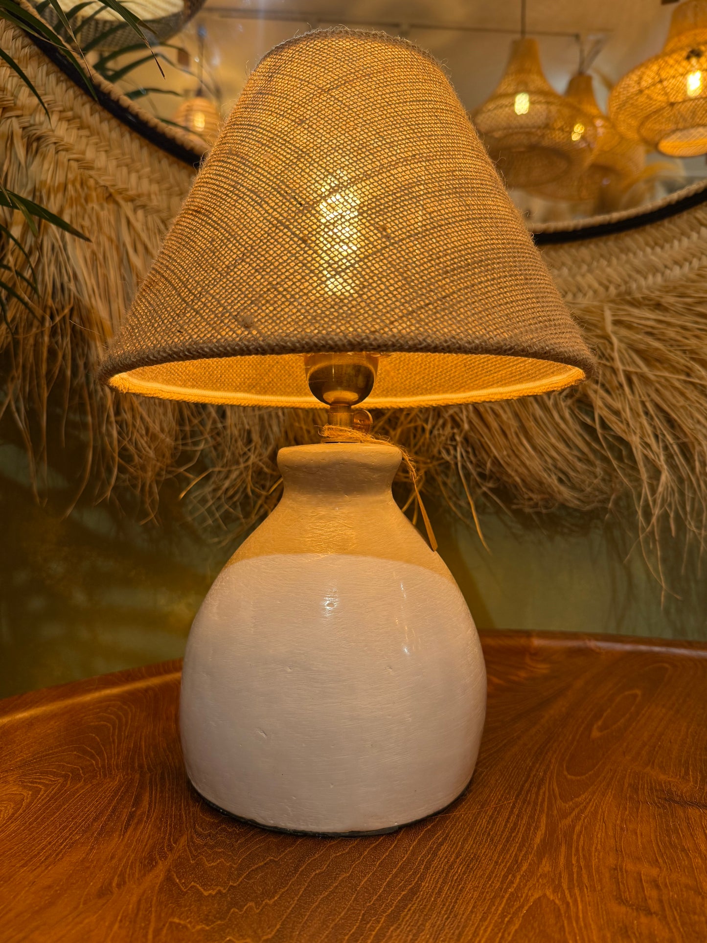 Round Polished Cement Table Lamp