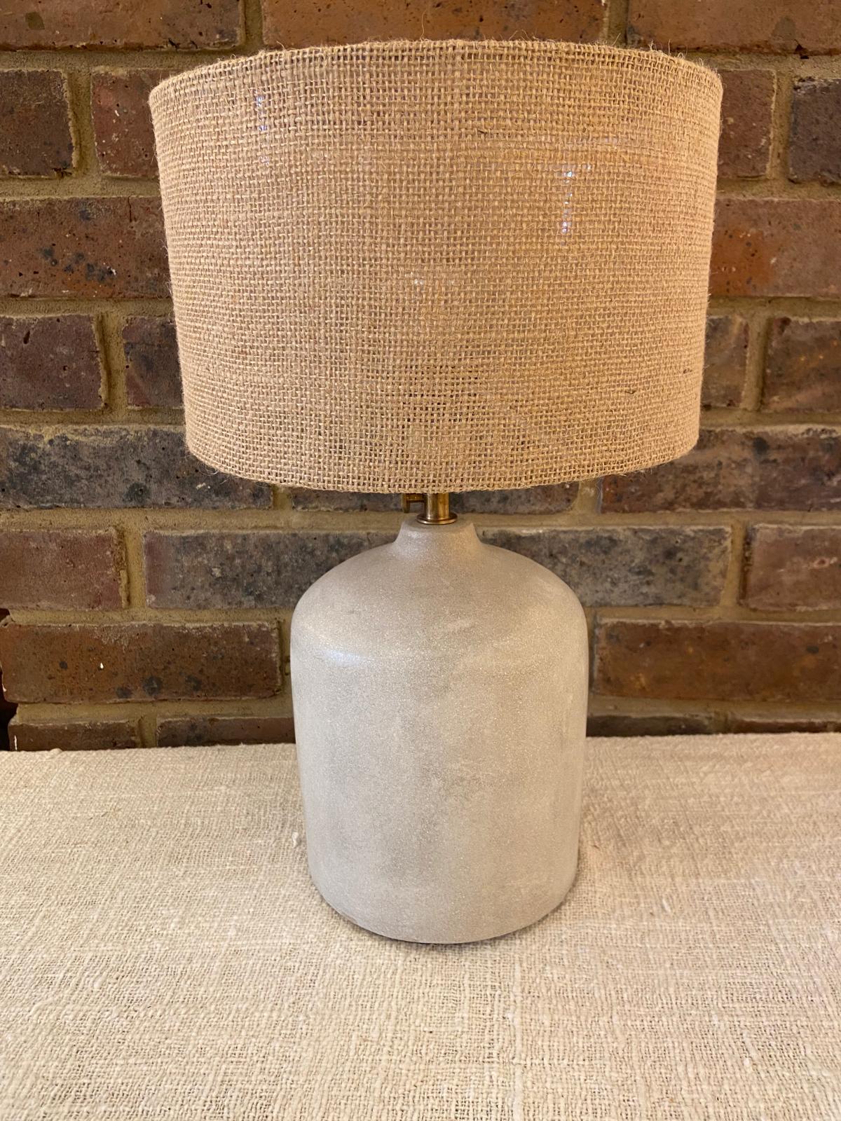 Rustic Elegance Cylinder Table Lamp with Hessian Shade and Polished Cement Base