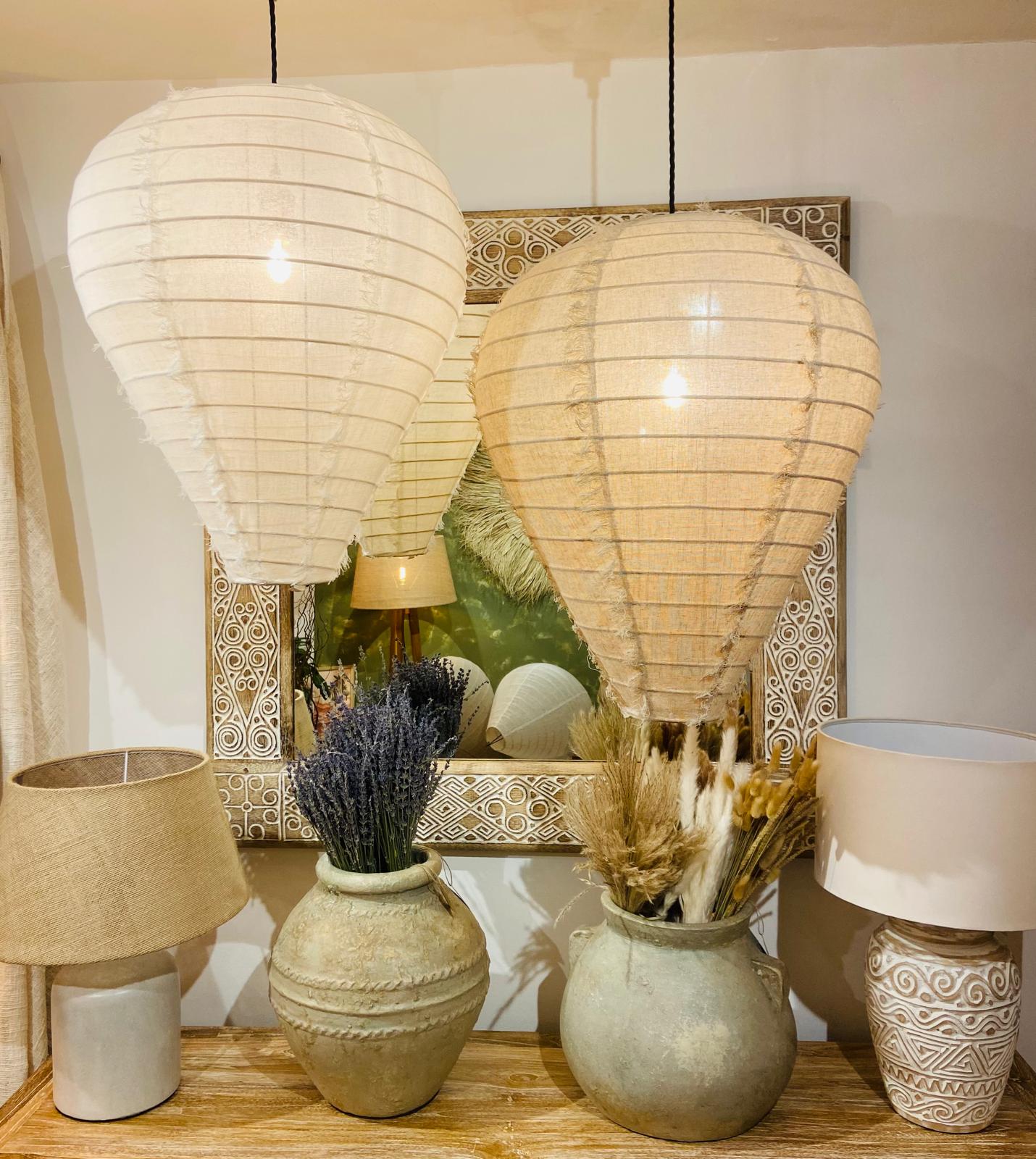 Jambu Elegance Linen Ceiling Shade: Fringe-Trimmed Luminescence