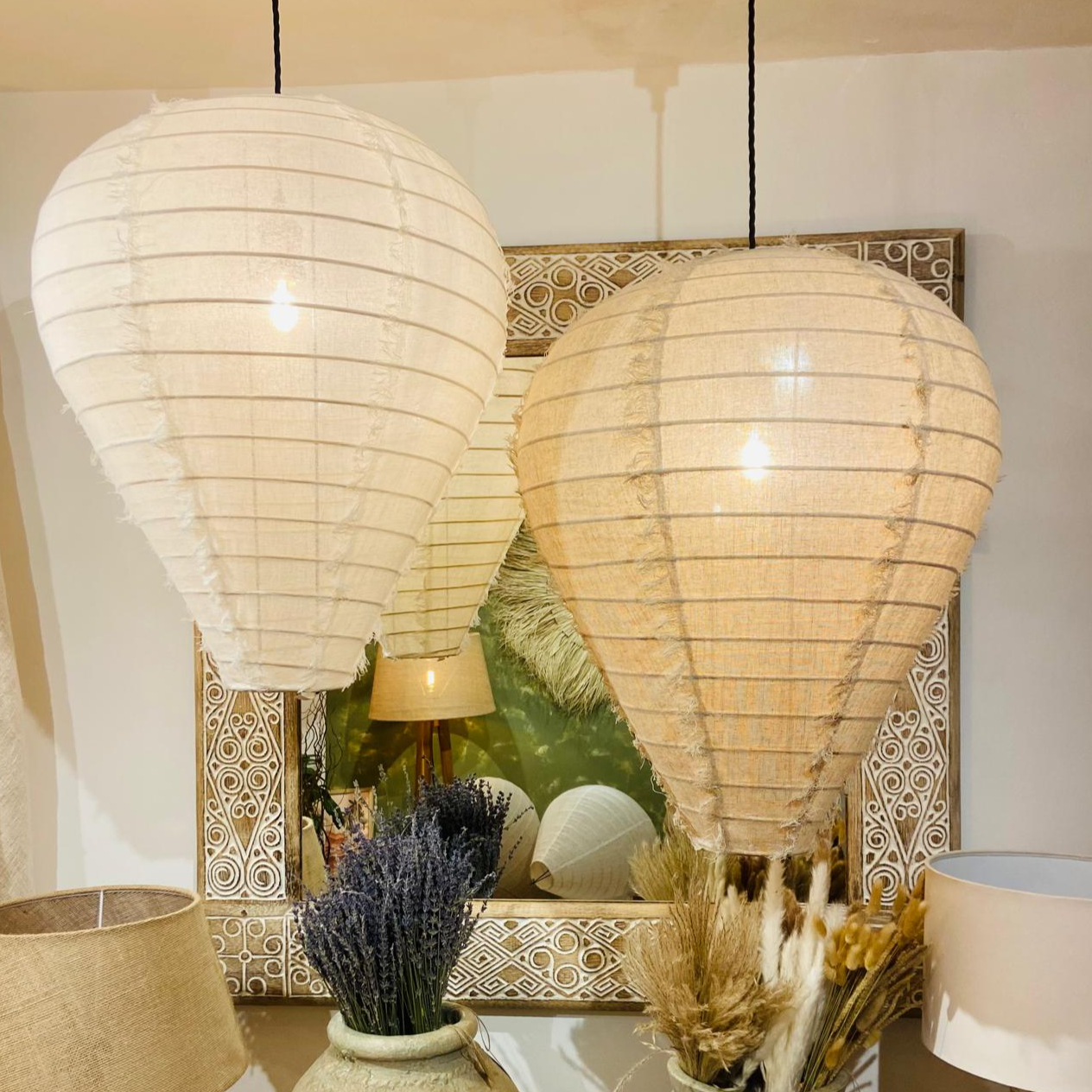 Jambu Elegance Linen Ceiling Shade: Fringe-Trimmed Luminescence
