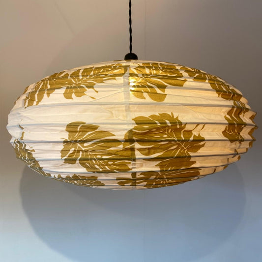 Tropical Bliss Green Leaf Cotton Print Oval Light Shade